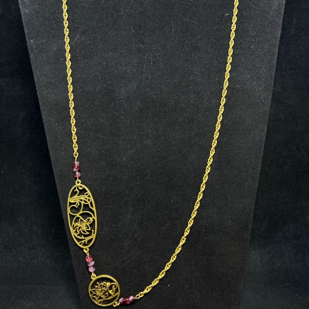 Apt 9 Gold Tone Rope Chain Necklace With Pink Beads (4228)